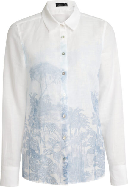 Ramie-Bluse mit Landschaftsprint