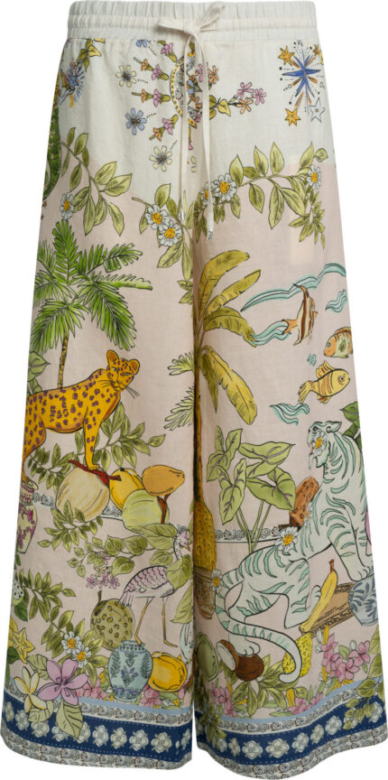 Wide-Leg Trousers with Illustrative Print<br/>