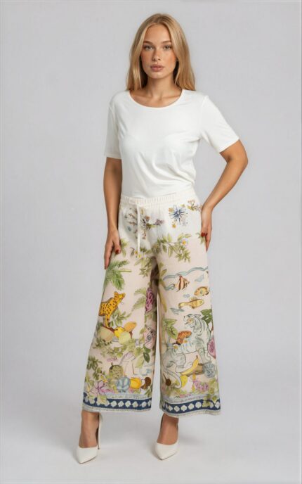Wide-Leg Trousers with Illustrative Print<br/> - Image 2