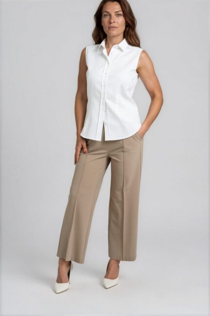 Cropped Wide-Leg Trousers with Elastic Logo Waistband<br/> - Image 2
