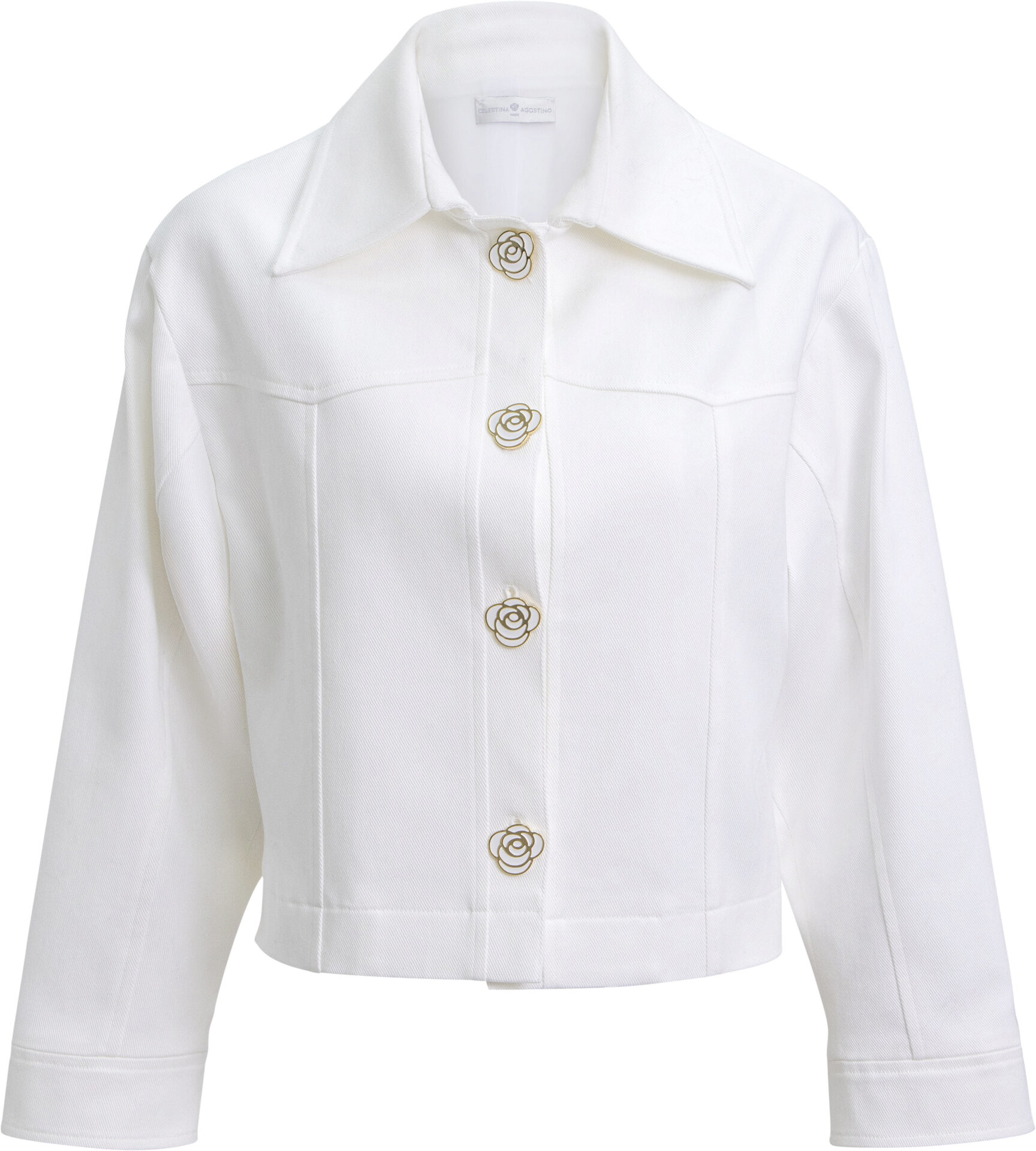 8203_weiss_1349_A Cropped Denim Jacket with Decorative Buttons<br/> - Image 1