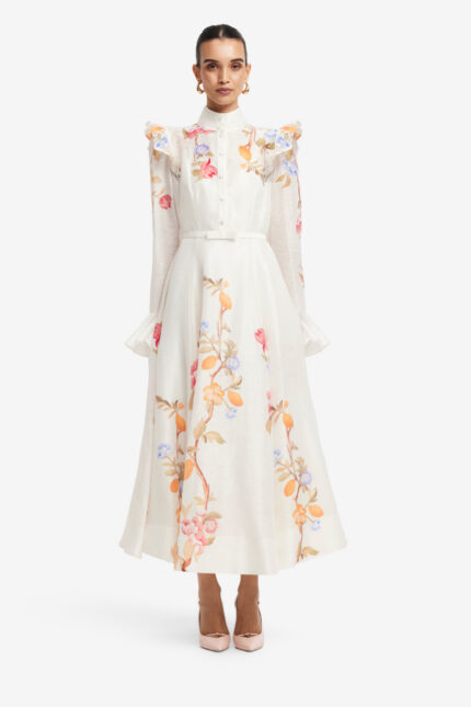 Midikleid mit Lemon-Vine-Print und Butterfly-Ärmeln – Bild 2