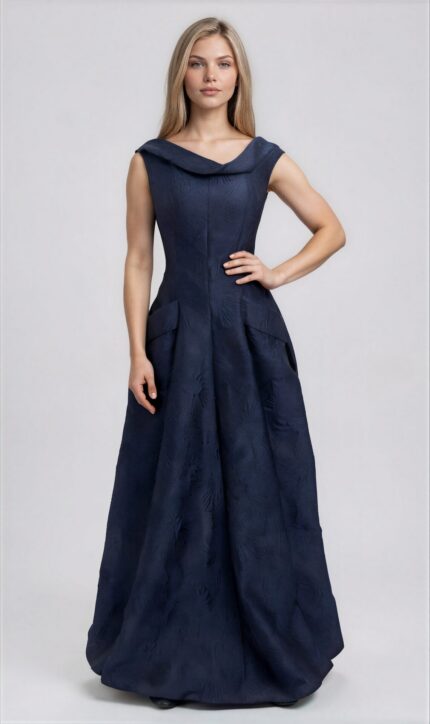 Evening Gown with Jacquard Texture and Full Skirt<br/> - Image 2