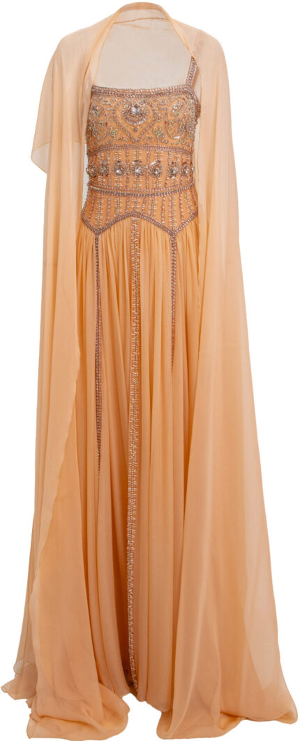 Seiden-Abendkleid mit besticktem Bustier und Stola – Bild 4