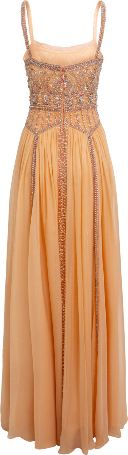 Seiden-Abendkleid mit besticktem Bustier und Stola – Bild 3