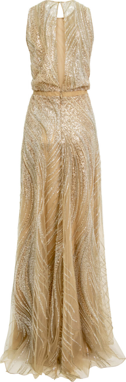 Abendkleid mit Paillettenbesatz und fließendem Rock – Bild 4
