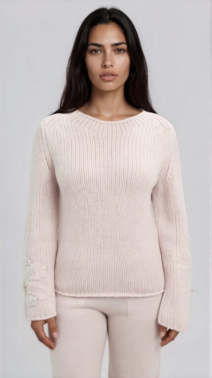 Kaschmir-Seiden-Pullover mit Strukturstrick und Stickerei – Bild 2