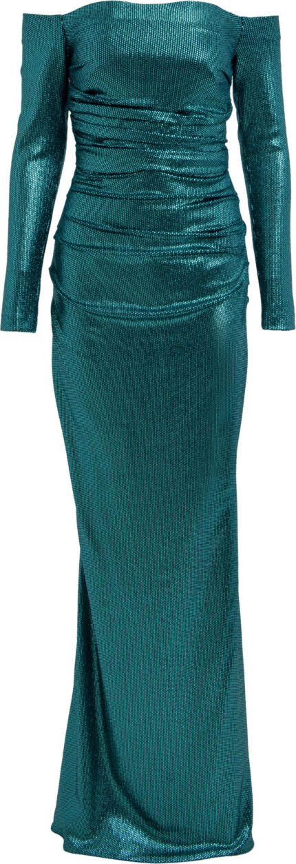 Abendkleid mit Off-Shoulder-Ausschnitt und schimmernder Struktur