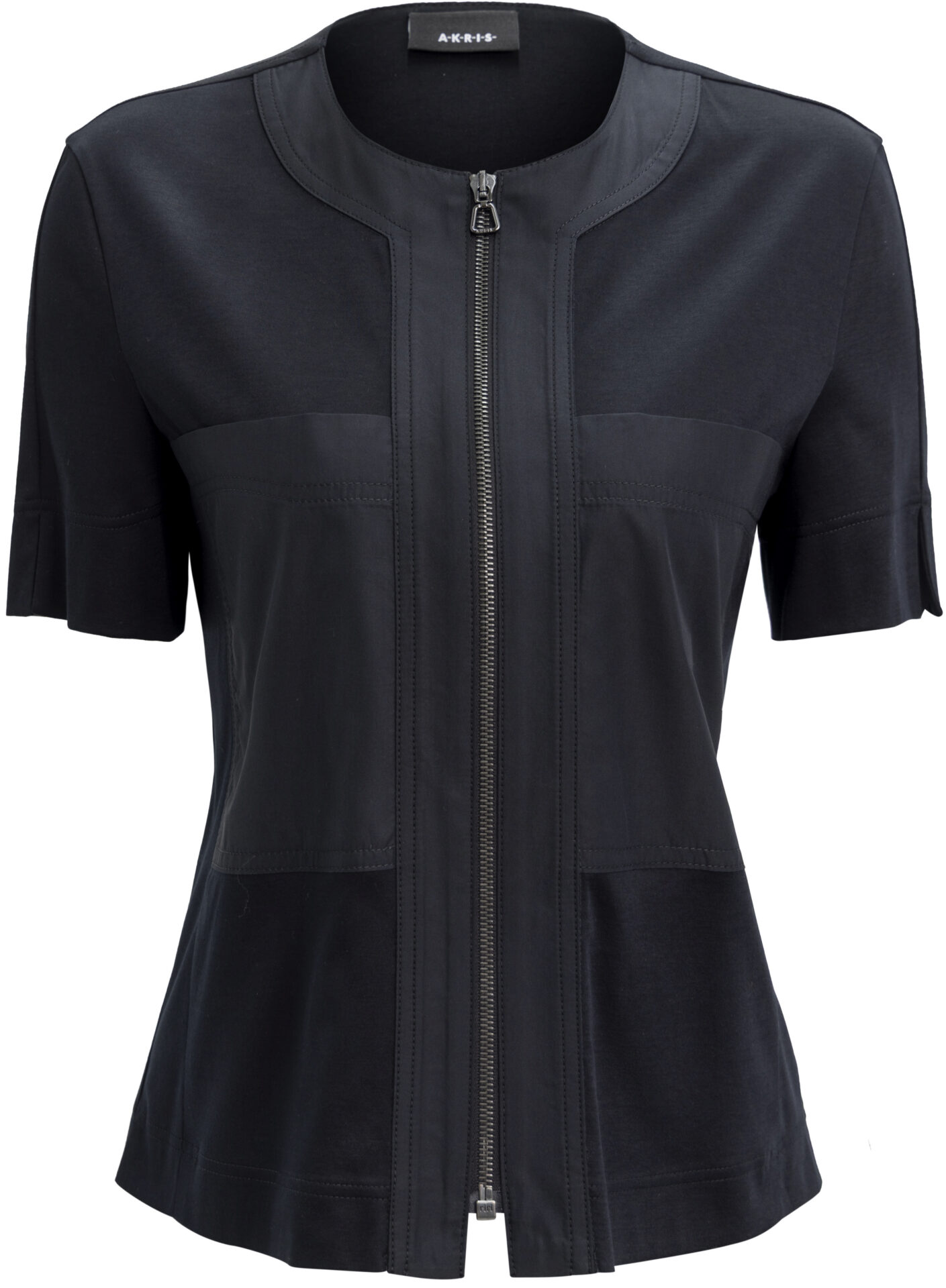 214_2601_1416_schwarz_799_A Short-Sleeved Cotton Blouse with Zip Fastening<br/> - Image 1