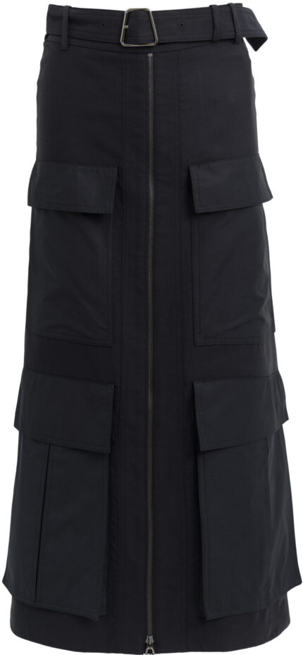 Cotton Midi Skirt with Cargo Pockets and Zip Fastening<br/>