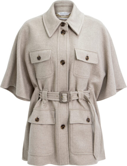 Kaschmir-Capejacke "Nettare" mit Gürtel und Hemdkragen