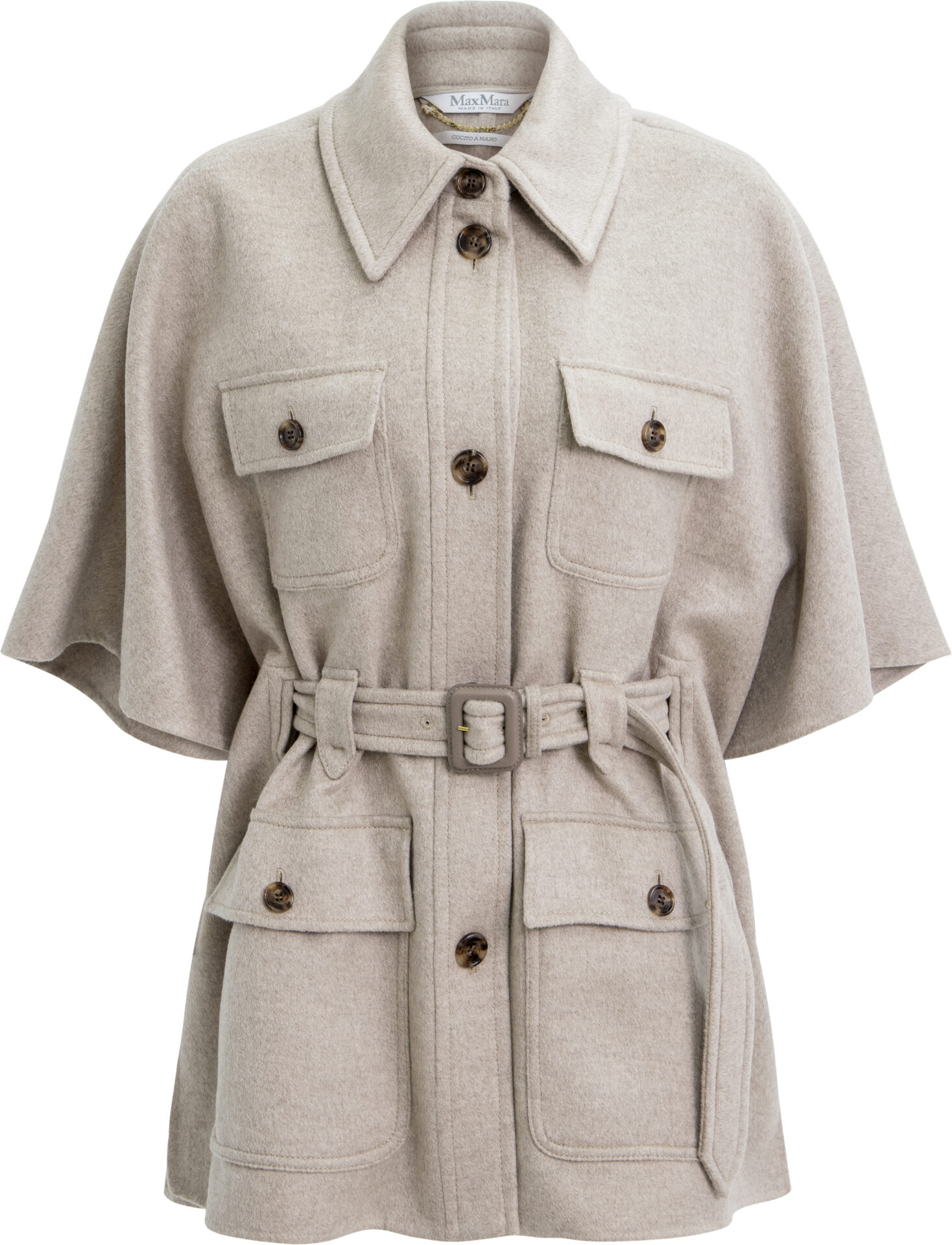 2624736081600 Nettare_Beige_2149_A Kaschmir-Capejacke "Nettare" mit Gürtel und Hemdkragen – Bild 1