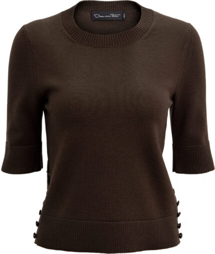 Kurzarm-Pullover aus Schurwolle mit seitlichen Knopfdetails