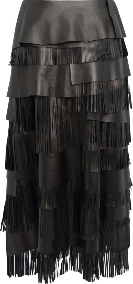 Lamb Leather Skirt with Layered Fringing<br/> - Image 3
