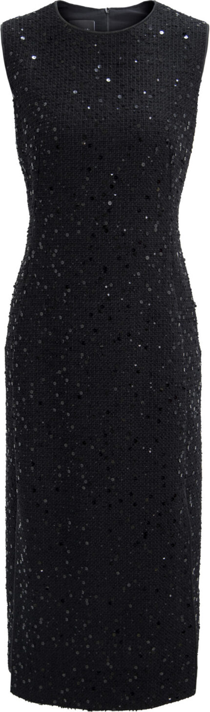 Tailliertes Bouclé-Midikleid mit Pailletten