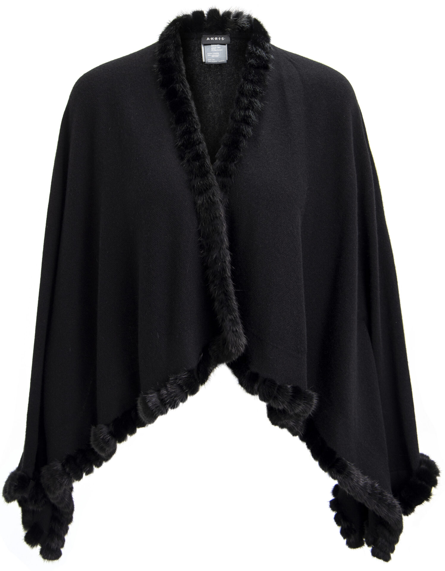 320_2601_8330_schwarz_1699_A Cashmere Cape with Mink Fur Trim<br/> - Image 1