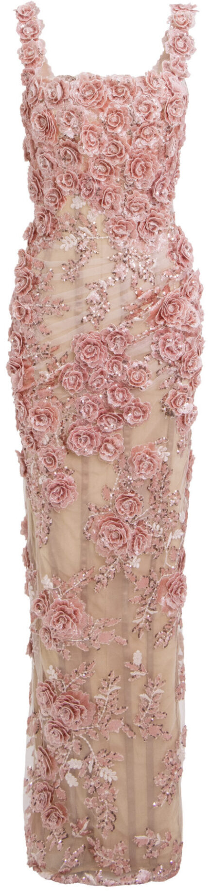 Abendkleid mit 3D-Blütenstickerei und Paillettenbesatz