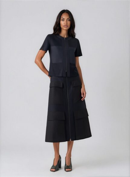 Short-Sleeved Cotton Blouse with Zip Fastening<br/> - Image 2