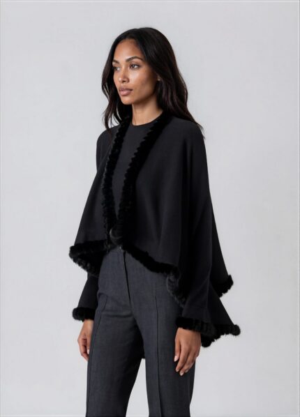 Cashmere Cape with Mink Fur Trim<br/> - Image 2