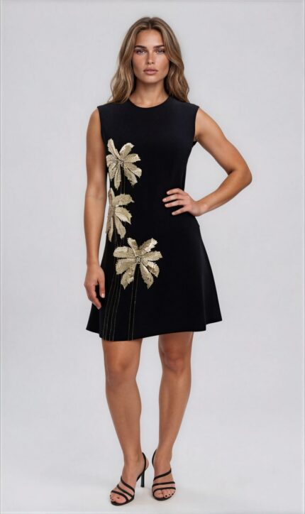 Cocktailkleid mit floraler Stickerei und ausgestelltem Rock – Bild 2