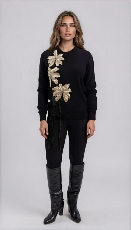 Mohair Sweater with Floral Embellishment<br/> - Image 2