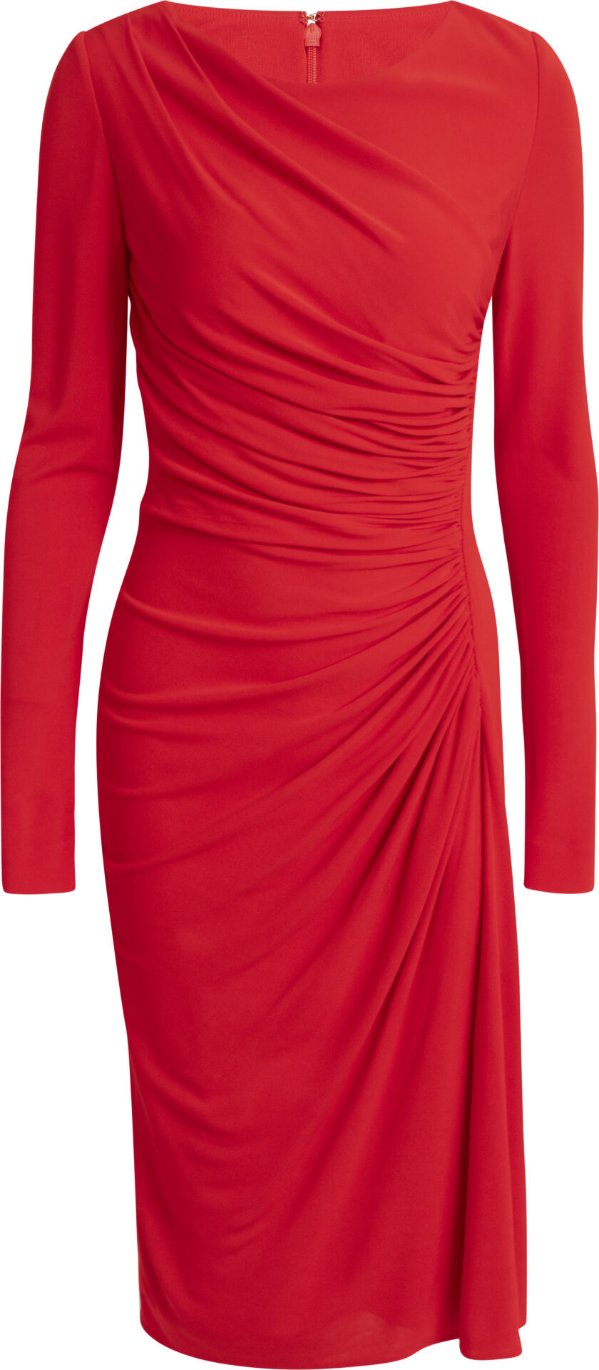 D1300NP25JF011_rot_1999_A Kniebedeckendes Viskosekleid mit Drapierung – Bild 1