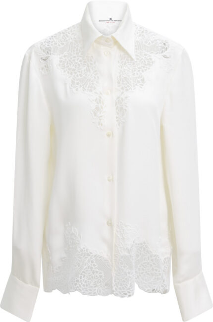 Seidenbluse mit floraler Spitzenstickerei