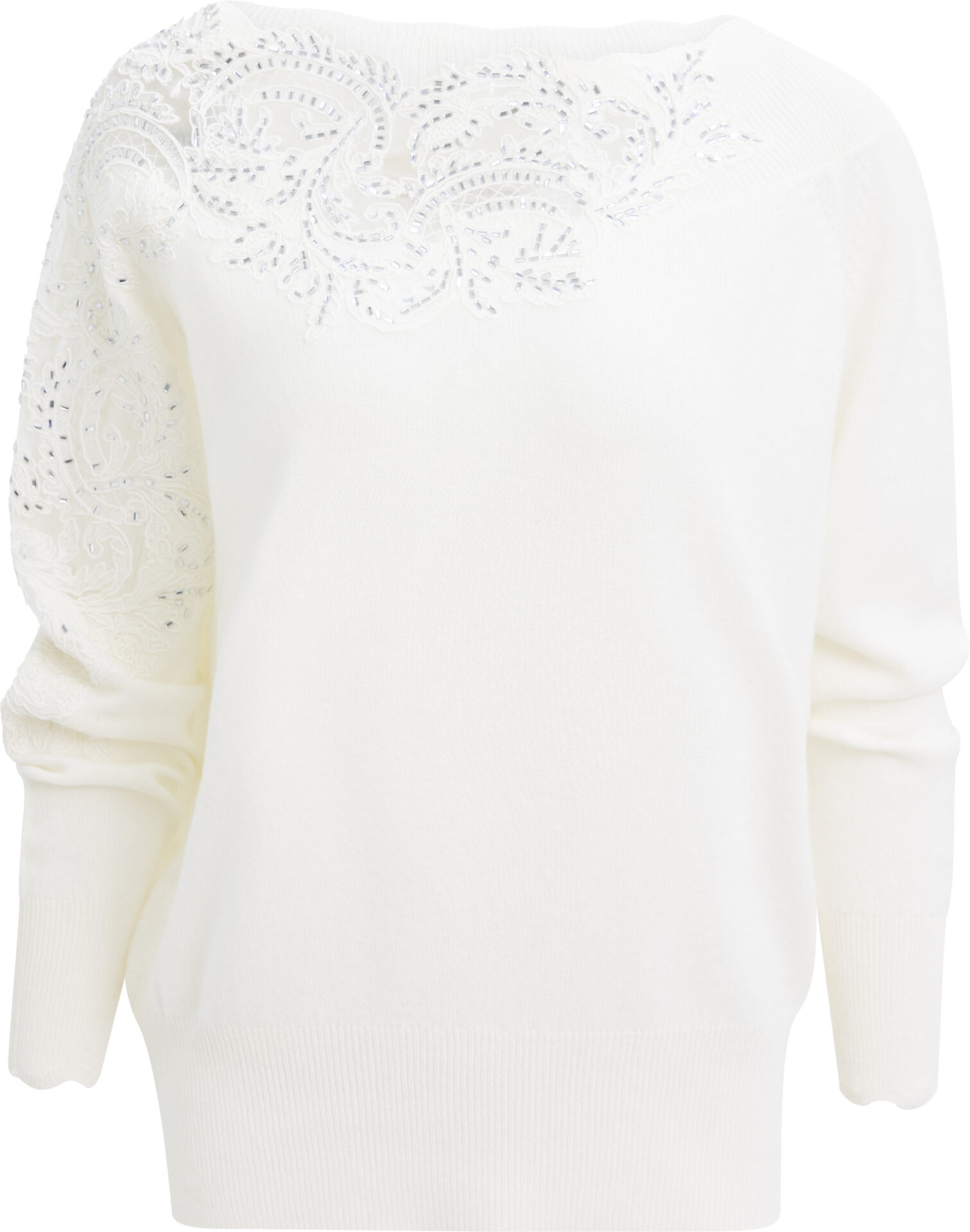 D495M331APCTPYU_creme_2179_A Kaschmirpullover mit asymmetrischer Spitzen- und Glasverzierung – Bild 1