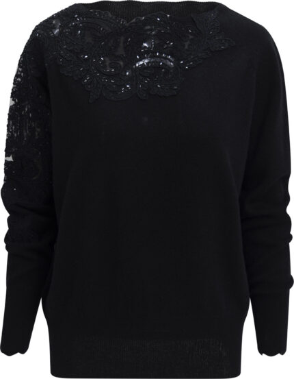 Kaschmirpullover mit asymmetrischer Spitzen- und Glasverzierung – Bild 2