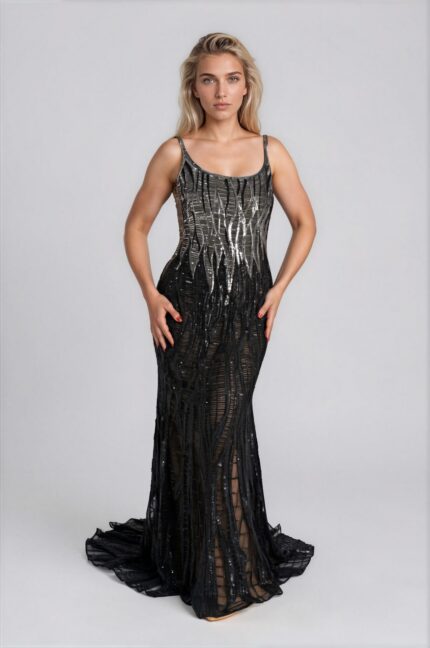 Figurbetontes Abendkleid mit Paillettenstickerei – Bild 2