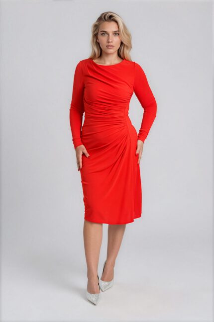 Kniebedeckendes Viskosekleid mit Drapierung – Bild 2