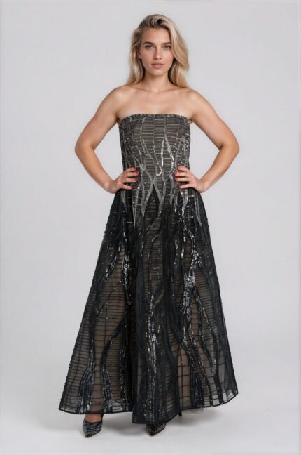 Knöchellanges Bustier-Abendkleid mit Paillettenstickerei – Bild 2