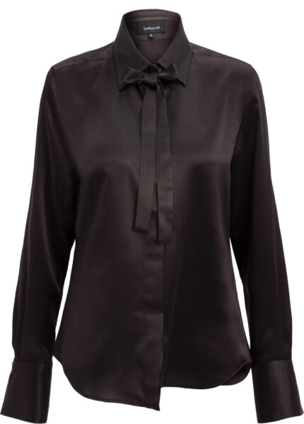 Silk Blouse with Tie Neck and Asymmetric Hem<br/>
