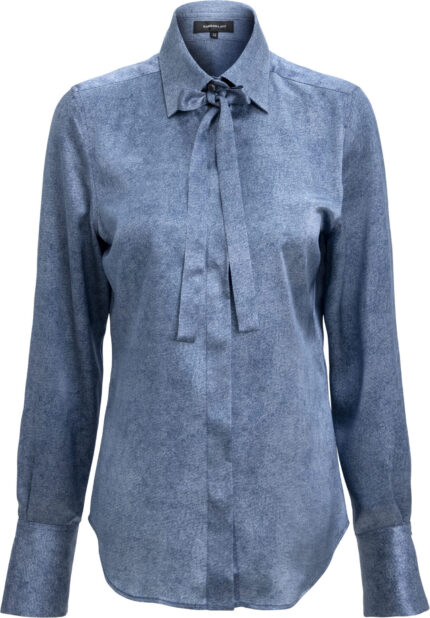 Silk Blouse with Denim Effect and Tie Neck<br/>