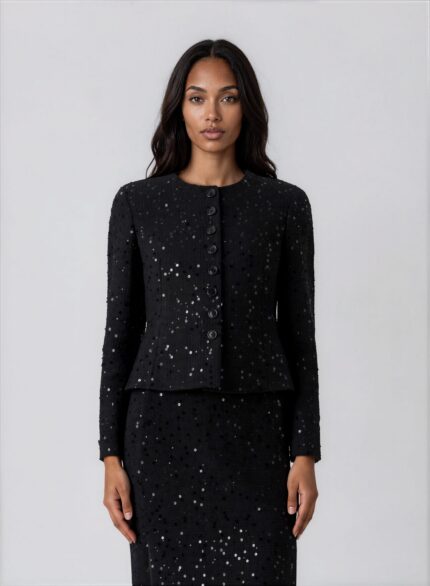 Fitted Bouclé Jacket with Sequin Embellishment<br/> - Image 2