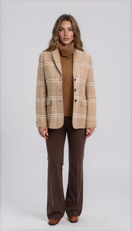 Luxurious checked blazer crafted from silk and cashmere with a lamb-leather undercollar - Image 2
