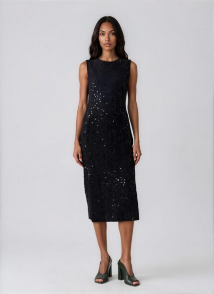 Tailliertes Bouclé-Midikleid mit Pailletten – Bild 2
