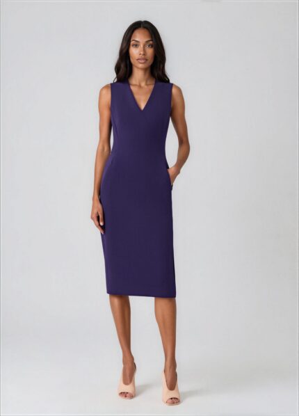 Sleeveless Wool-Blend Midi Dress with Wrap-Effect Bodice<br/> - Image 2