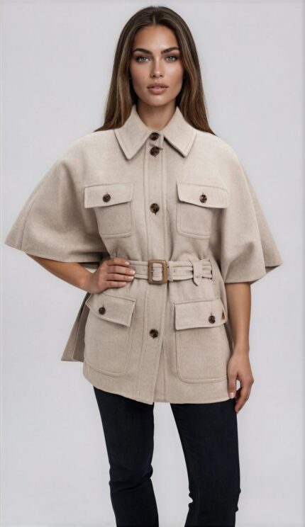 Kaschmir-Capejacke "Nettare" mit Gürtel und Hemdkragen – Bild 2
