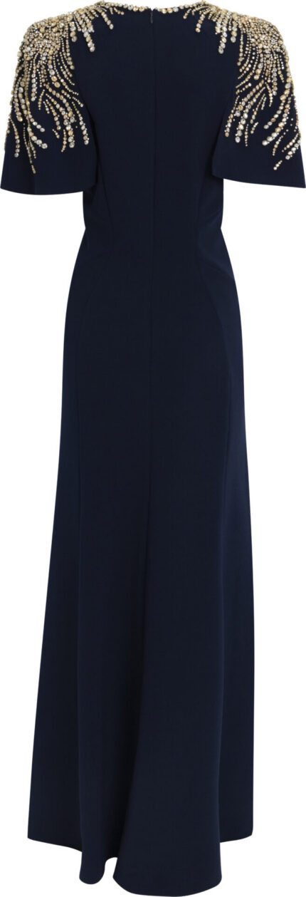 Langes Abendkleid mit Cape-Ärmeln und Schmuckbesatz – Bild 3