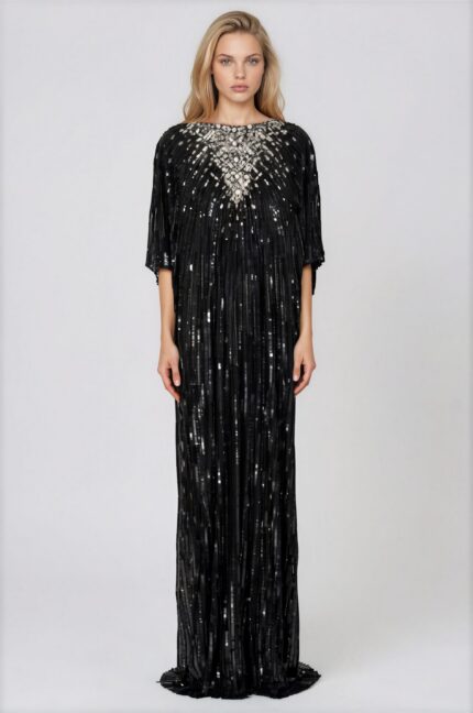 Floor-Length Sequin Gown with Crystal Embellishment<br/> - Image 2