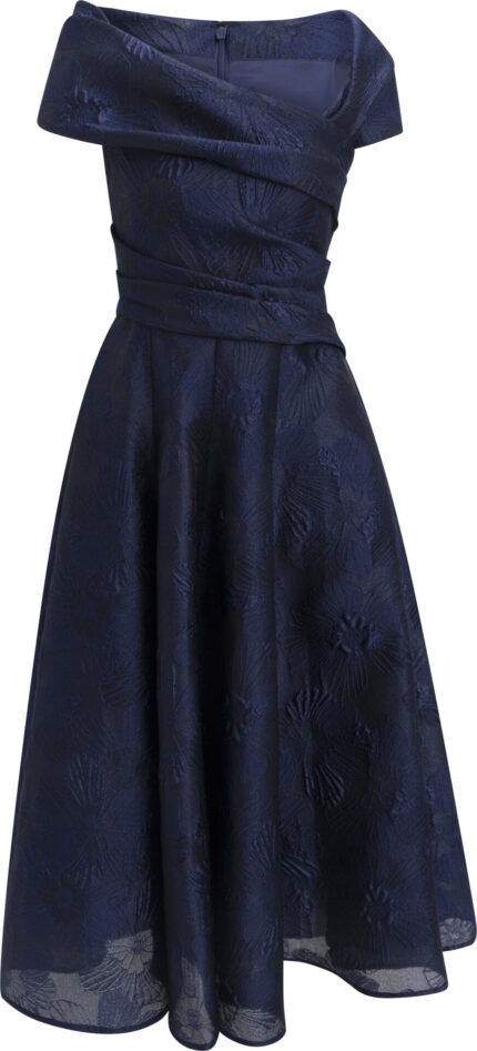 Jacquard-Cocktailkleid in Midilänge mit Carmen-Ausschnitt