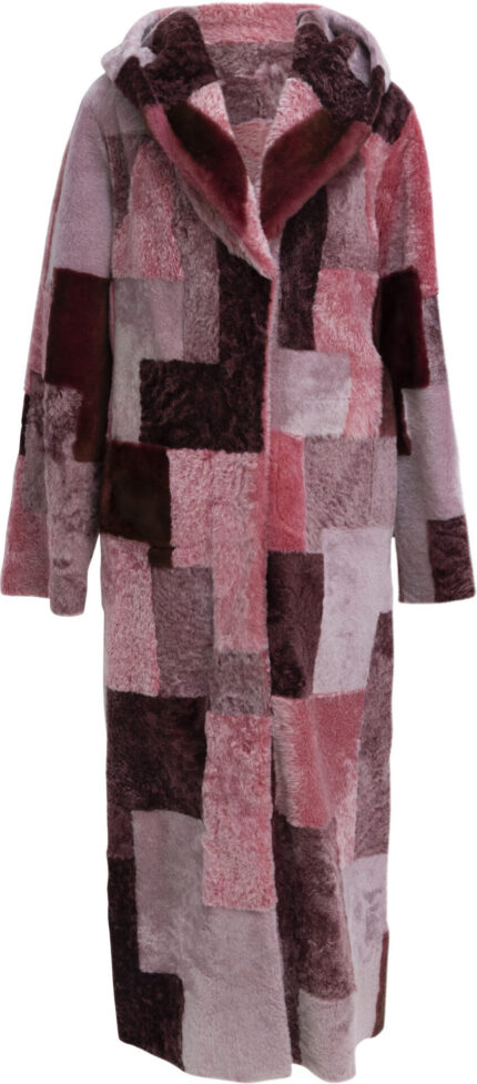 Reversible Shearling Coat in Patchwork Design<br/>