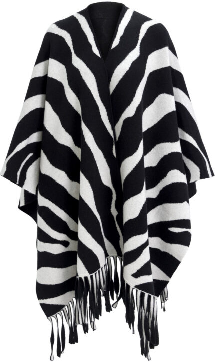 Cashmere Cape with Graphic Zebra Pattern and Fringes<br/>