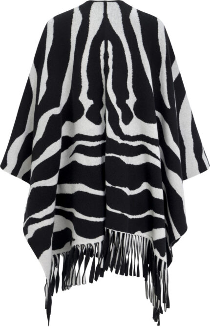 Cashmere Cape with Graphic Zebra Pattern and Fringes<br/> - Image 3