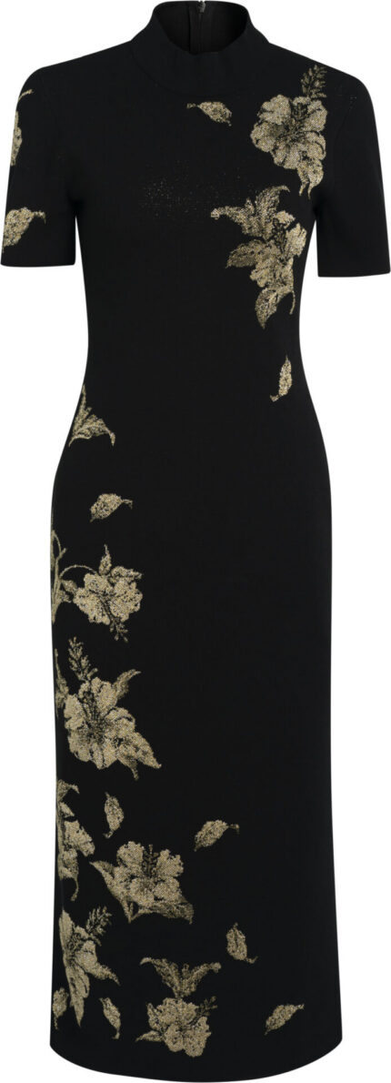 Midikleid mit metallischen Blütenmotiven