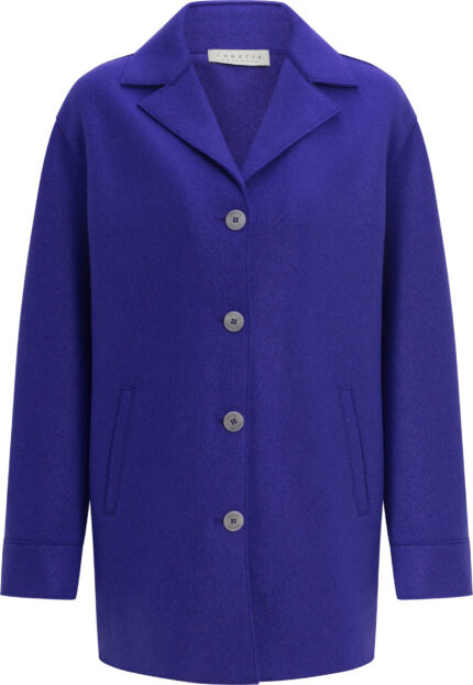 Cashmere Short Coat with Lapel Collar and Button Closure<br/>