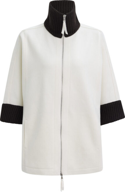 Cashmere Jacket with Contrast Details and Two-Way Zipper<br/>