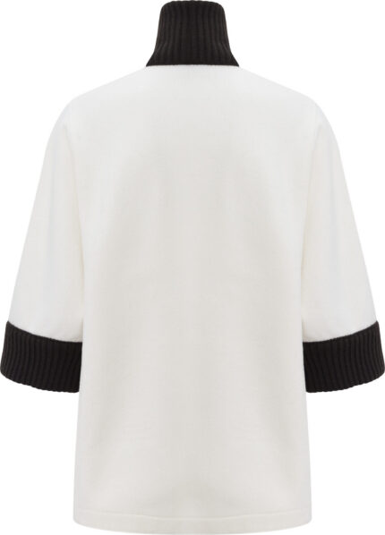 Cashmere Jacket with Contrast Details and Two-Way Zipper<br/> - Image 3