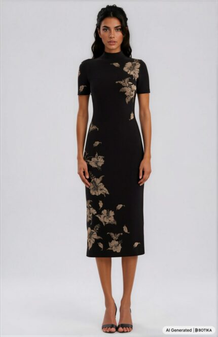 Midikleid mit metallischen Blütenmotiven – Bild 2